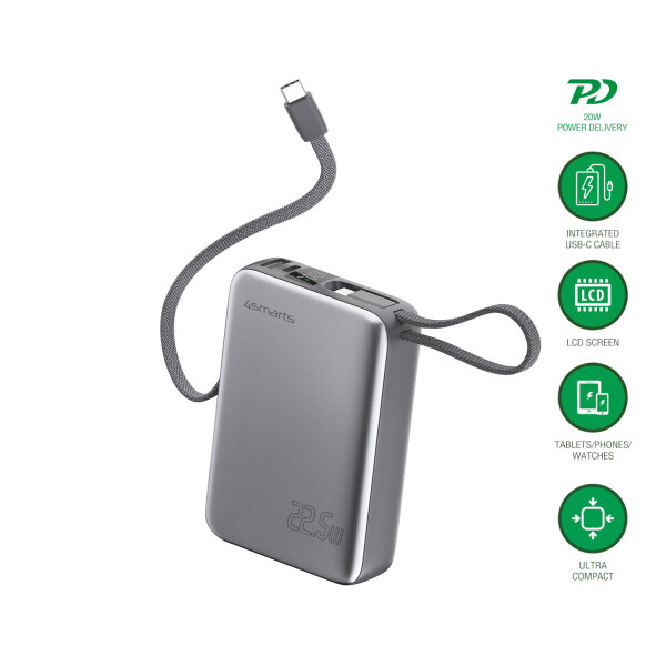Powerbank Pocket Dual Cord 20000mAh 22.5W, spacegrau