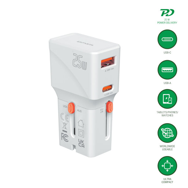 Weltreiseadapter Nomad Pocket 25W, weiß