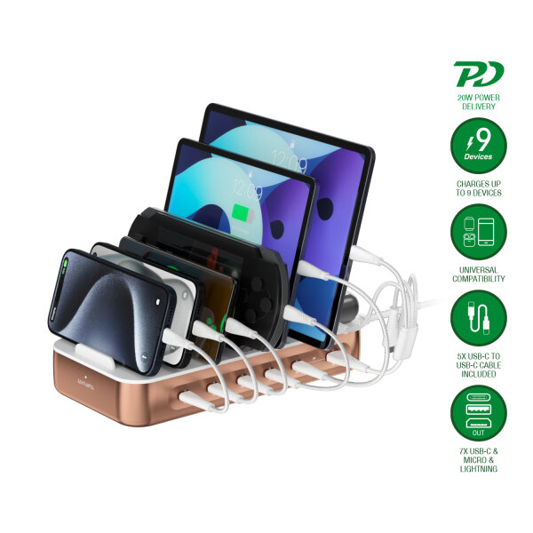 Charging Station Team 100W 5C/1A incl. 6 cables,copper