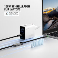 Ladegerät GaN Flex Screen AI 100W 2 USB-C+1 USB-A, weiß, Travel Edition