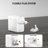 Ladegerät GaN Flex Screen AI 100W 2 USB-C+1 USB-A, weiß, Travel Edition
