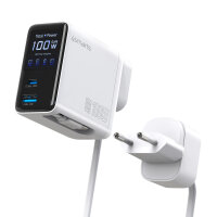 Ladegerät GaN Flex Screen AI 100W 2 USB-C+1 USB-A, weiß, Travel Edition