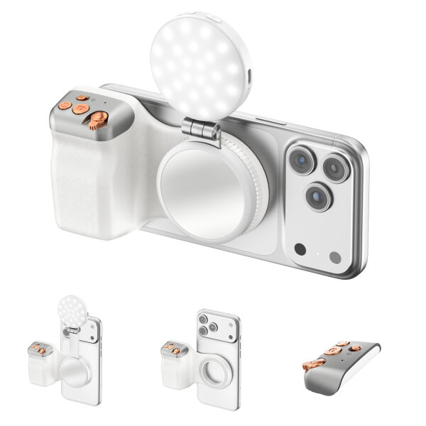 Magnetischer Smartphone Kameragriff mit Fill Light und Fernauslöser, weiß