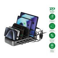 Ladestation Team 100W 5C/1A inkl. 6 Kabel, schwarz