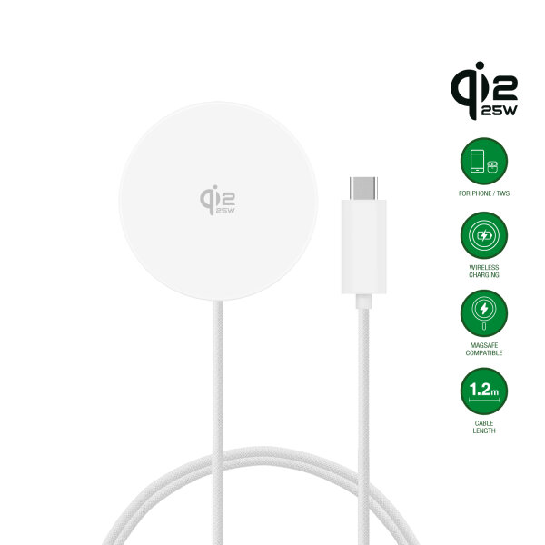 Qi2 25W / MagSafe Wireless Charger, 1.2m, white