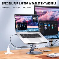 Laptop / Tablet Ständer ErgoPro mit 6in1 USB-C Dock, grau