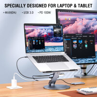Laptop / Tablet Ständer ErgoPro mit 6in1 USB-C Dock, grau