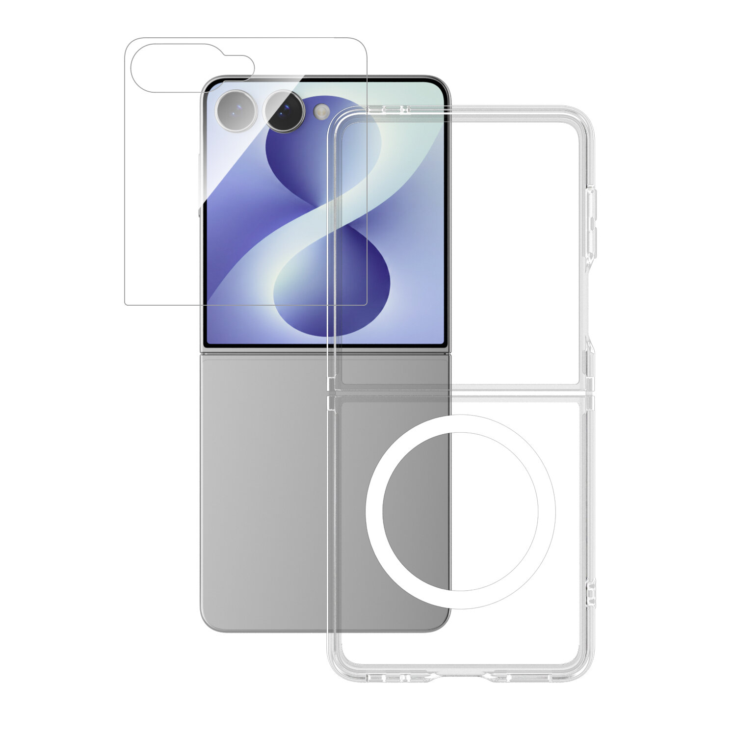 Das 4smarts 360° Premium Protection Set Qi2 ready für Samsung Galaxy Z Flip8 bietet eine ideale Ausrichtung der integrierten Magnete und ermöglicht so die Verwendung von MagSafe-kompatiblem Zubehör aller Hersteller sowie eine mühelose, sichere Befestigung und schnelleres kabelloses Laden.