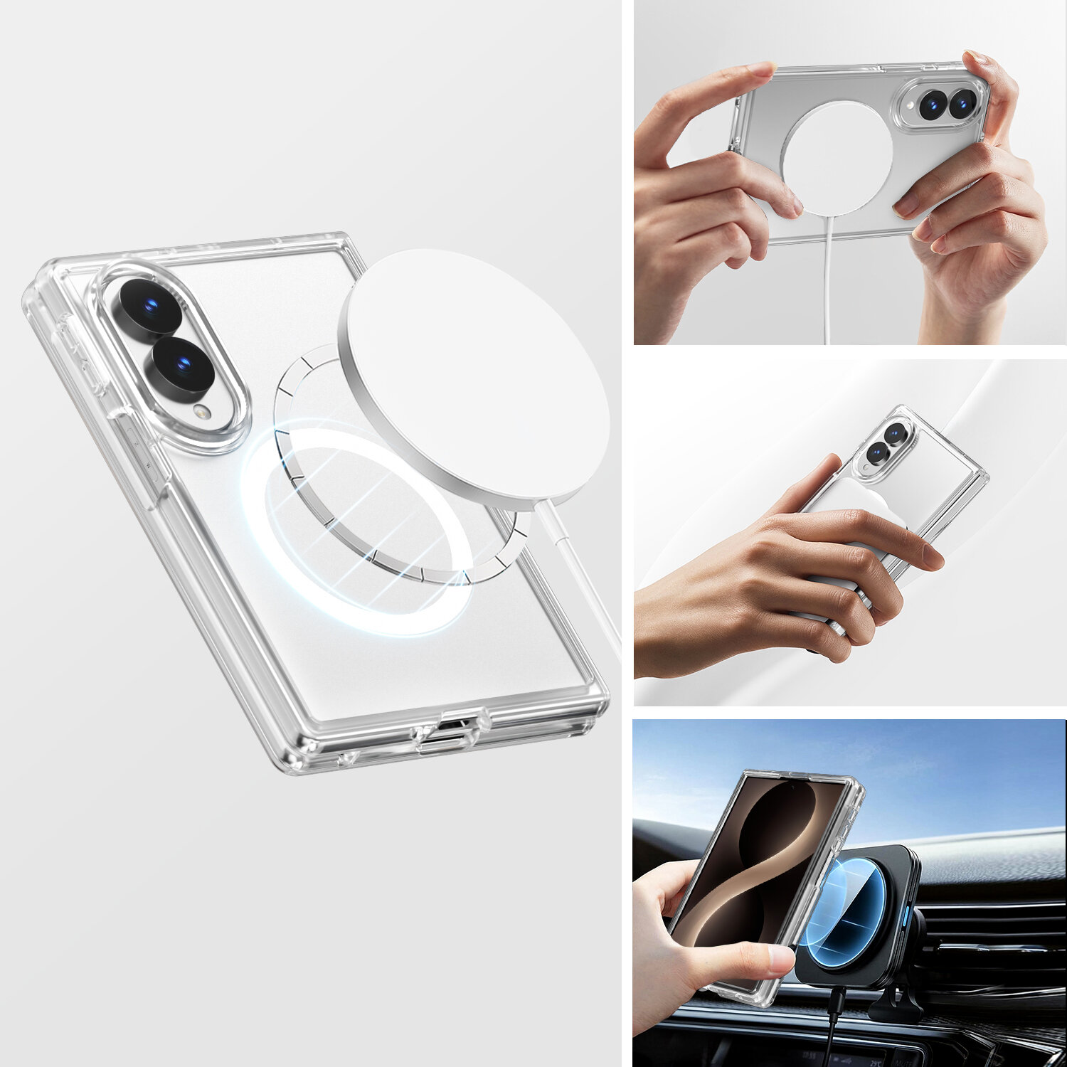 Das 4smarts 360° Premium Protection Set Qi2 ready für das Samsung Galaxy Z Fold8 sorgt für eine präzise Ausrichtung der integrierten Magnete und ermöglicht so die uneingeschränkte Nutzung von Qi2 Zubehör verschiedener Hersteller.