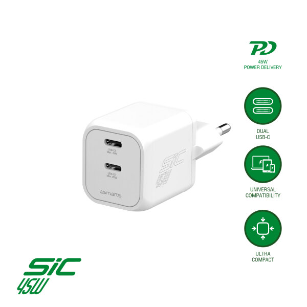 Ladegerät PDPlug SiC Dual 45W 2C, weiß