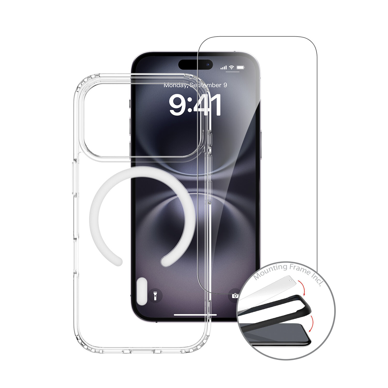The 4smarts 3in1 Premium Starter Set for Apple iPhone 18 Pro / 17 Pro MagSafe offers you all-around protection thanks to the combination of 9H protective glass and MagSafe case, effectively protecting your device from scratches and bumps and fully preserving touch and face recognition.