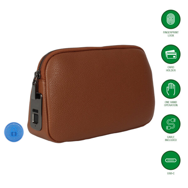 Tech-Clutch Secure mit Fingerabdruck-Schloss, braun